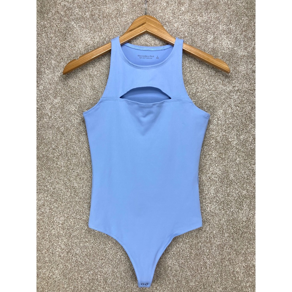 Abercrombie & Fitch Cutout High Neck Bodysuit Top Womens S Blue Stretch Bodycon